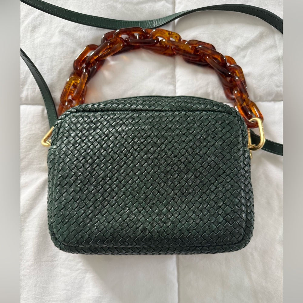 Clare V Green Woven Bag with Brown Chain Strap
